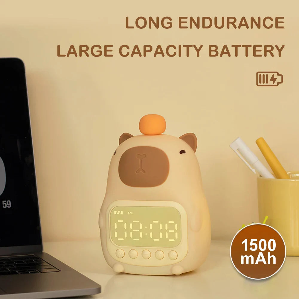 Orange Capybara LED Alarm Clock Night Light