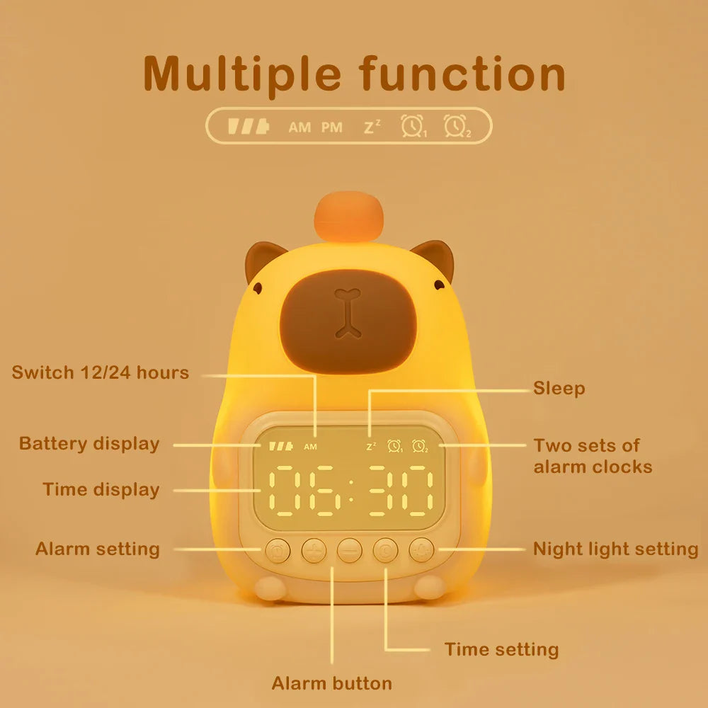 Orange Capybara LED Alarm Clock Night Light