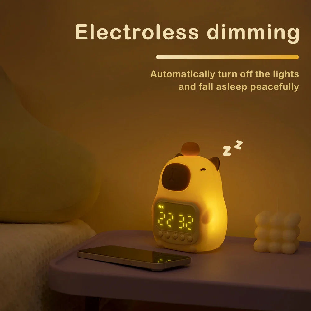 Orange Capybara LED Alarm Clock Night Light