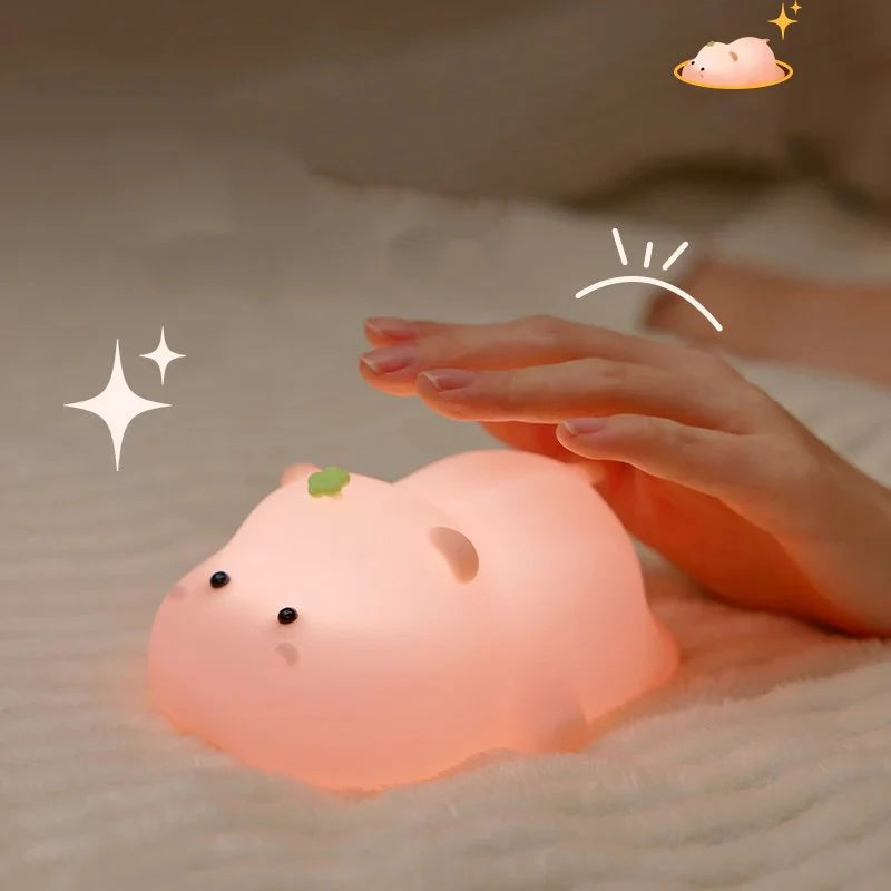 Baby Pink Kawaii Hippo LED Night Light